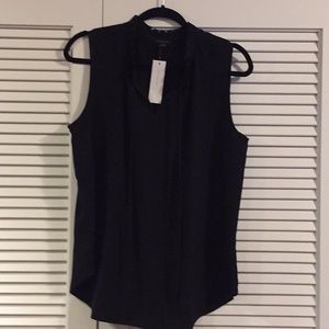 NWT Ann Taylor Tie Neck Pleat Ruffle Shell Black L